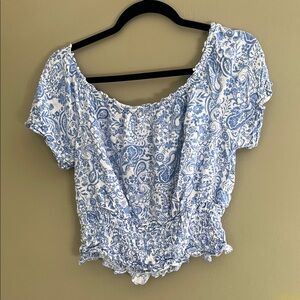 Chic Blue and White Paisley Blouse